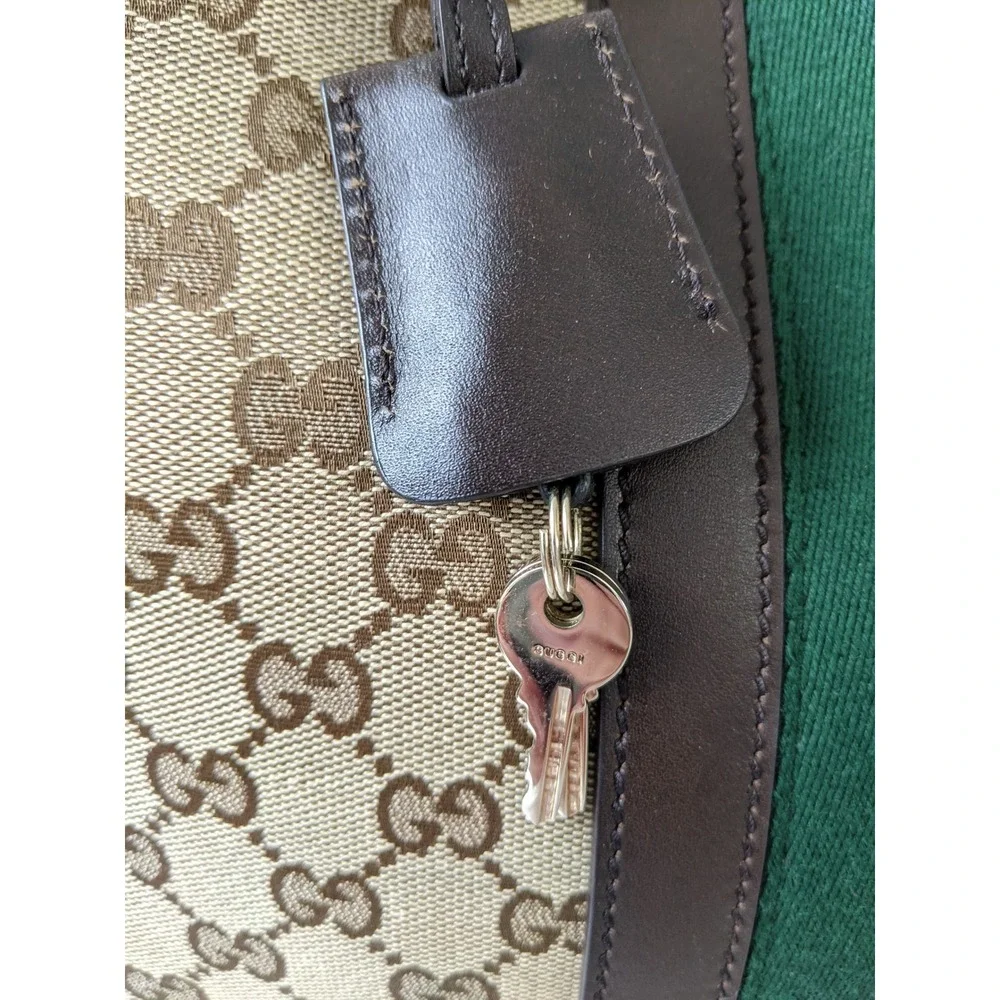 Gucci GG Canvas Web Stripe Briefcase Brown Leather Laptop Bag 246432 COA
